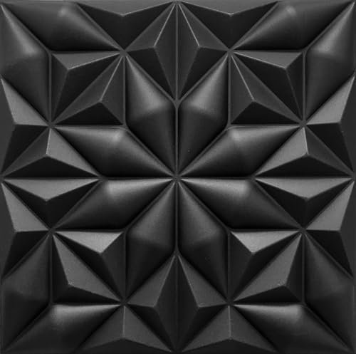 Deccart - Panneaux Muraux 50x50 cm - Panneau mural 3D Décoratif en EPS-Polystyrène - Plaque murale decorative - Décoration murale - Relief texturé - Wall Panel - Deco Mur - Noir, 4m²