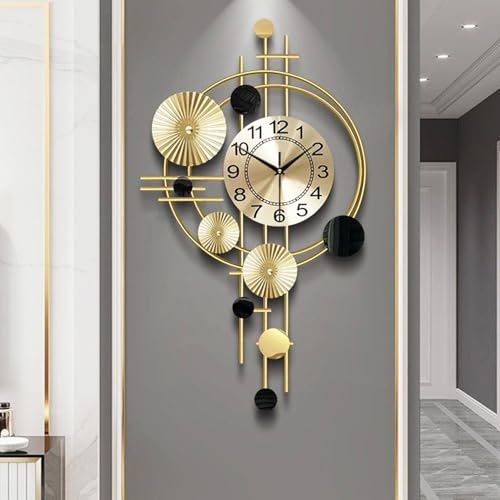 Gilacco Large Wall Clock for Living Room, Silent Quartz Movement Non Ticking Battery Operated, Decorative Analog Big Wall Clock for Kitchen Bedroom Home Office Wall Decor,45.2x78CM (Golden)