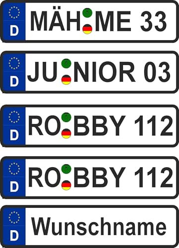 Skins4u Wunsch Kennzeichen Nummernschild Aufkleber Mähroboter, Saugroboter, Wischroboter, Kettcar, Roller personalisiert mit Deinem Wunschnamen individuell gestalten (2 Stück)