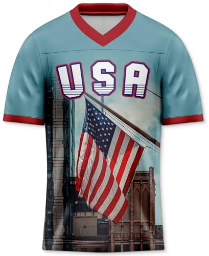 Rgubvui Men's 4th of July USA Flag Football Jerseys for Independence Day Red White Blue Shirts American Patriotic Jersey 250 Anniversary USA Shirt