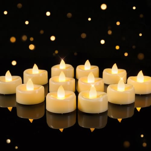 AMAGIC 50Pack Electric Fake Tea Lights Battery Led Flameless Candles | Realistic Bright Last 100+ Hours, Flicker for Birthday Party Holiday Home Decor