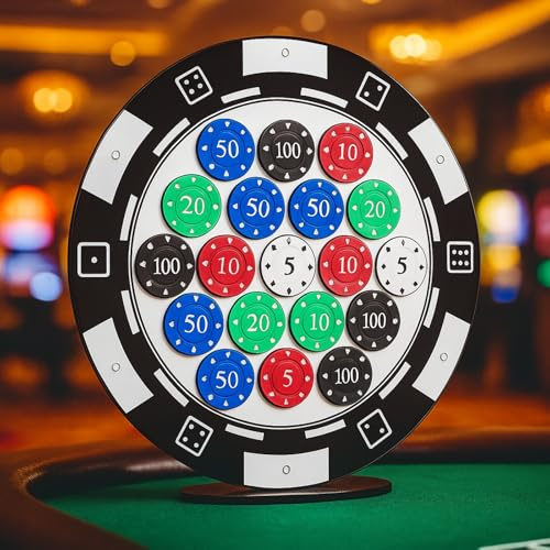 GlikCeil Casino Chip Holder 12.8'' Wall Mounted Display Case for 19 Poker Chips Acrylic Poker Chip Trays, Acrylic Display Frame for Coin Collectors and Supplies (Black and White, Round)