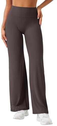 ZAAYO Nahtlose Straight Leggings Damen Hohe Taille Flared Leggings Yoga Hosen Sport Yoga Legging Damen Gym Yoga Pants Schlaghose Dunkelbraun M