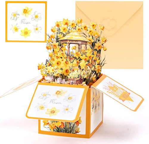 Carte d'Anniversaire 3D pour Femme avec Motif Papillon Pop Up, Inclut Enveloppe, Idéale pour Mère, Fille, Fête des Mères, Anniversaire de Mariage et Carte de Remerciement - Jaune