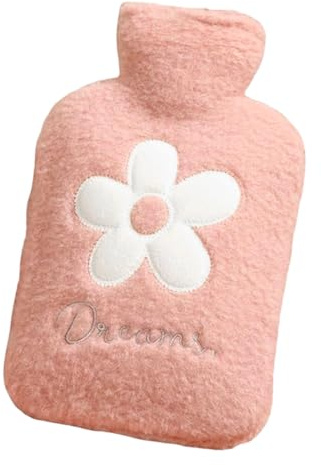 YUVKIN Bolsa de agua caliente con funda de punto, mini bolsa térmica para aliviar el dolor, pequeña a prueba de fugas ideal para mujeres, niños, cintura, espalda, cuello y hombros (500 ml)