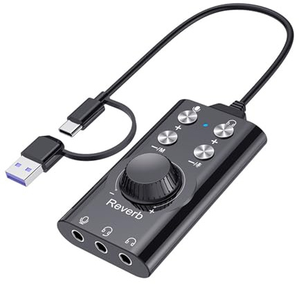 YUEHISY USB -ljudkort, Extern Stereo -surroundljud med Volymkontroll, Röständring, USB Till 3,5 Mm Jackadapter, för PC -bärbar Dator, Plug and Play