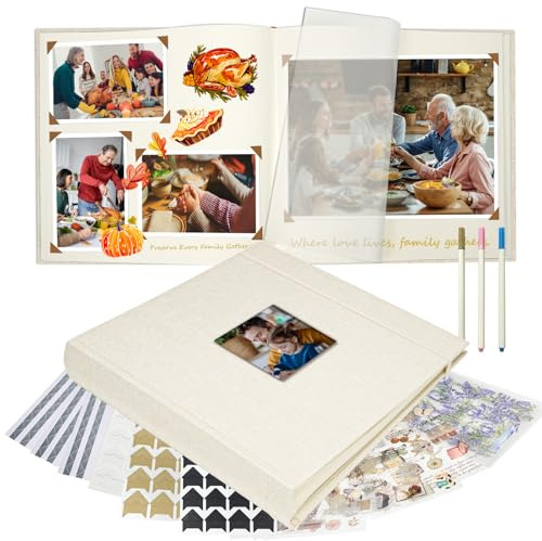 Vienrose Album Fotografico 30x30 cm con Spazi per Scritte, Scrapbook Album Personalizzabile Fai da Te per Matrimonio, Nascita, Famiglia, Battesimo, Compleanni, Ricordo, Regalo (60 Pagine, Beige)