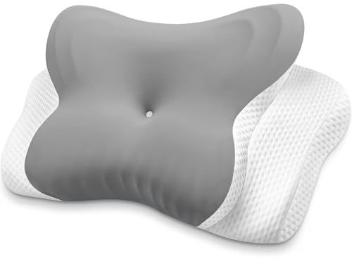 MISSCOZY Side Sleeper Pillow Ergonomic- Orthopedic Pillow for Neck Pain, Cervical Anti Snore Sleep Apnea, Washable Cover Side/Back/Stomach Sleepers，Butterfly Memory Foam(Grey)