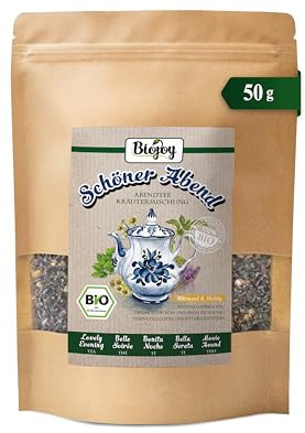 Biojoy Tisane BIO en vrac Schöner Abend, tisane du soir, 50 g | Mélange de fleurs de camomille, feuilles de mélisse, de ronce et autres plantes