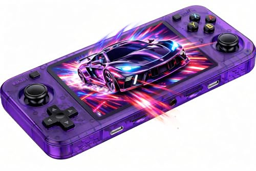 Console di gioco portatile retrò R36H, schermo IPS 3,5 Pollici 640×480, Oltre 20 emulatori popolari, oltre 20.000 giochi classici, scheda TF 128 GB, batteria 3.500 mAh - viola trasparente