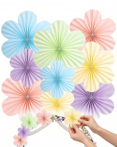 JIRVEX Set di 9 Fiori di Carta Pastello da Appendere - Decorazioni per Feste, Matrimoni, Baby Shower, Tavola Primaverile ed Estiva, Finestre e Compleanni