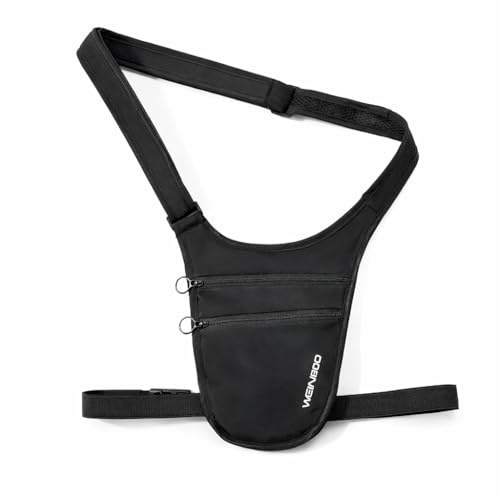 Anti-Theft Travel Money Belt, Black, Adjustable Waist or Crossbody Pouch | Two zipped compartments, water-resistant polyester, breathable mesh backing, for passports, cards, cash and phones