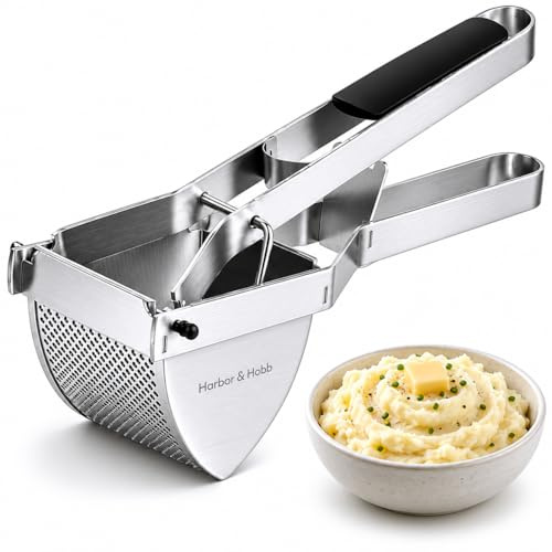 Harbor & Hobb - Potato Ricer Masher | Heavy Duty Stainless Steel Food Press for Fluffy Creamy Mash & Baby Food | Comfort Grip Handle, 22oz Large Capacity | Easy Clean Dishwasher Safe