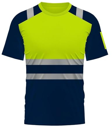 T-shirt de sécurité réfléchissant pour homme - T-shirt fonctionnel haute visibilité - Haut de travail léger - Couleurs haute visibilité - Chemise de travail avec bandes réfléchissantes