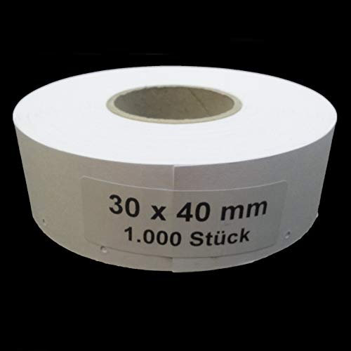 1.000 Endlosetiketten 30x40 mm blanko Kartonetiketten mit 3mm Lochung auf Rolle Preisetiketten Hängeetiketten Etiketten