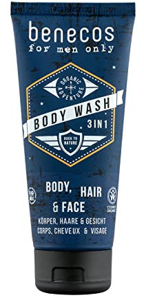 Benecos - natural beauty 94304 Gel de ducha 3 en 1 para el cuerpo, (barba) cabello y cara - vegano - 200 ml