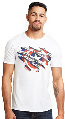 Marvel Maglietta da Uomo Captain America Torn, Bianco, XXL