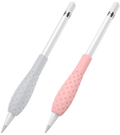 MoKo Schreibhilfe, 2 Stück Schreibgriff aus Silikon Schutzhülle Griff Zubehör Kompatibel mit Apple Pencil 1st/2nd Generation, Schützende Ergonomische Stiftehalter, Grau & Rosa