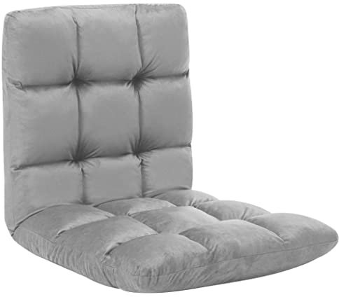vidaXL Bodenstuhl Faltbar Schlafsessel Sessel Sofastuhl Lounge Bodensessel Liege Bodenkissen Sitzkissen mit Rückenlehne Hellgrau Mikrofaser