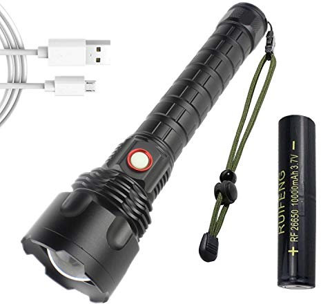 WINDFIRE 200000 Lumens LED Torch Rechargeable, Powerful XHP70 LED Flashlight Zoomable 5 Modes Outdoor Torch with Battery for Hiking, Camping, Gift