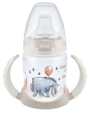 NUK First Choice+ Disney Winnie The Pooh Learning Bottle | 6-18 Months | Temperature Control Indicator | 150ml | Anti-Colic Valve | Leak-Proof Spout | Ergonomic Handles | BPA