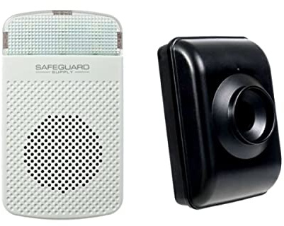 Safeguard Supply USA Engineered Wireless 433MHz, 4000 Inch Range Weatherproof Outside Driveway Sensor Entry Alert with 90dB, 12 Melody Plug-in Flashing Strobe Motion Detector Alarm Chime