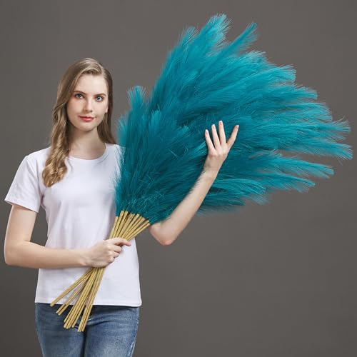 7 Pcs 45 Faux Pampas Grass – Fluffy Artificial Pompous Grass for Tall Floor Vase, Non-Shedding Home Decor, Boho Wedding Flowers, Baby Shower Centerpieces, Bedroom & Living Room Decor (Blue)
