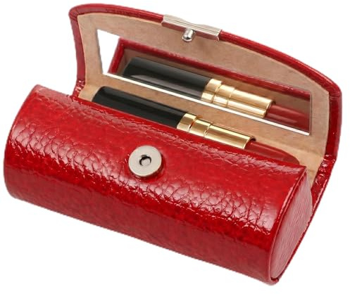 FOMIYES Custodia per rossetto con specchio, vintage, in pelle, per rossetto, per labbra (rosso)