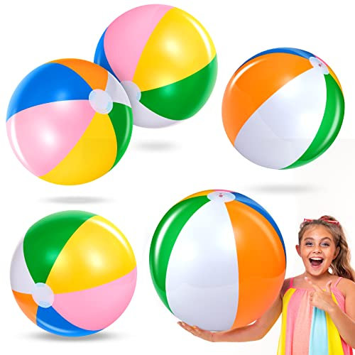 BBTO 5 Stück Strandbälle 60 cm Aufblasbare Wasserbälle Regenbogen Schwimmbad Bälle Aufblasbare Pool Bälle Wasserspielzeug Strandspielzeug für Sommer Spiele im Freien Strand Schwimmbad Zubehör