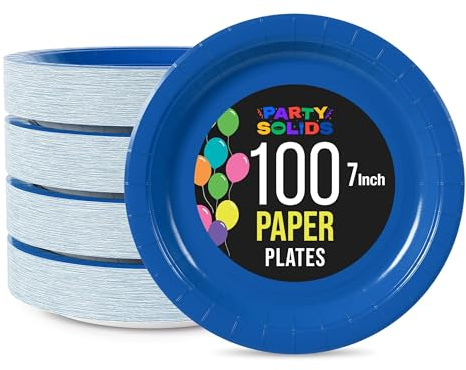Exquisite Dark Blue Paper Plates Disposable Heavy Duty 7 Inch Dark Blue Disposable Plates For Party 100 Pcs Heavy Duty Paper Plate 350 GSM, Birthday Party Supplies Plate Set