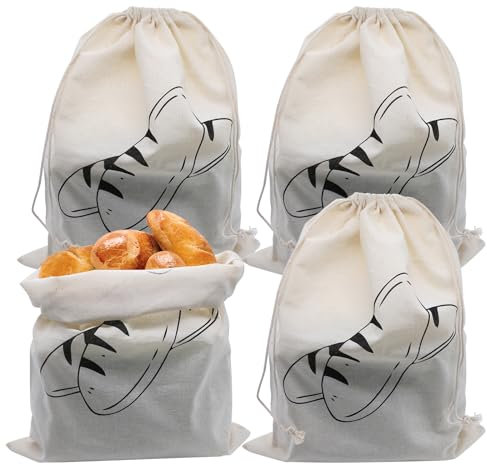 RUNYU 4 Stück Brotbeutel, 30 x 40cm Brotbeutel Leinen 100% Natur Leinen Brotsack Wiederverwendbar Brottasche mit Kordelzug für Brote und Backwaren Aller Art