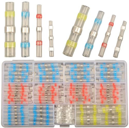 200pcs Connecteur Bout à Bout Thermorétractable, Cosses Electriques à Sertir Thermorétractables, Étanche Connecteurs de Fil à Souder Cosse Thermosoudable Kit de Connecteurs de Bornes de Qualité Marine
