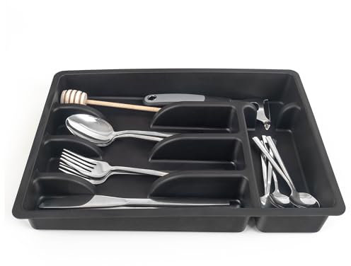 KADAX Inserto per cassetti, 5 scomparti, robusto organizer per cassetti, portaposate (nero)