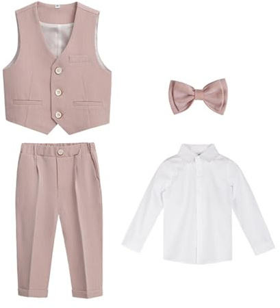 Ensemble de Costume Garçons 4 Pièces - Smoking, Garçon d'Honneur, Gentilhomme - Vêtements Baptême Bébé Garçon Pour Soirée, Mariage, Cérémonie, Fête - Tenue Rosa F 3-4 Ans