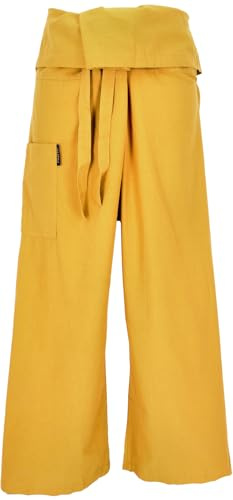 GURU SHOP Pantalones De Pesca Tailandeses De Algodón Resistente, Pantalones Envolventes, Pantalones De Yoga, Talla Única, Hombre/Mujer, Azul, Mostaza, Talla Única