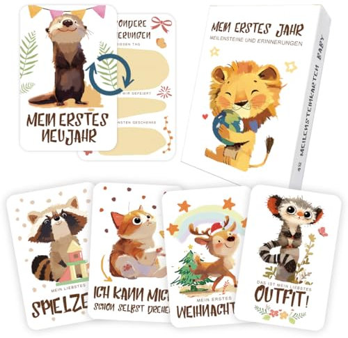 Yezirzax Meilensteinkarten Baby, 48 Meilenstein Karten Set als Geschenk zur Geburt & Babyparty, Boho Stil Meilenstein Karten Set, Neugeborenen Geschenk