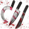 Grtheenumb Halloween Bloody Machete Costume Prop Accessory, 3Pcs Halloween Cosplay Fake Knives Halloween Butcher Bloody Sickle Prop for Halloween Party