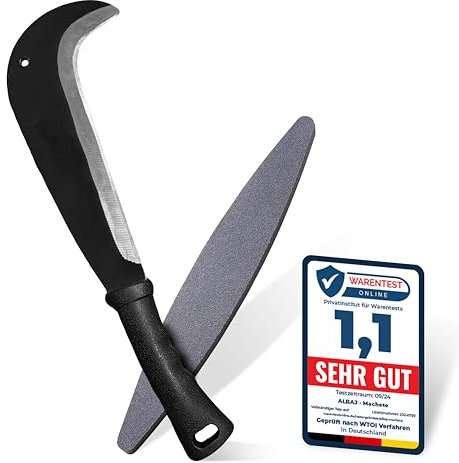 ALBAJ Schweizer Gertel - traditionelle scharfe Machete - nachhaltige Sichel 34cm- inklusive gratis Schleifstein – umweltfreundliche Handsichel