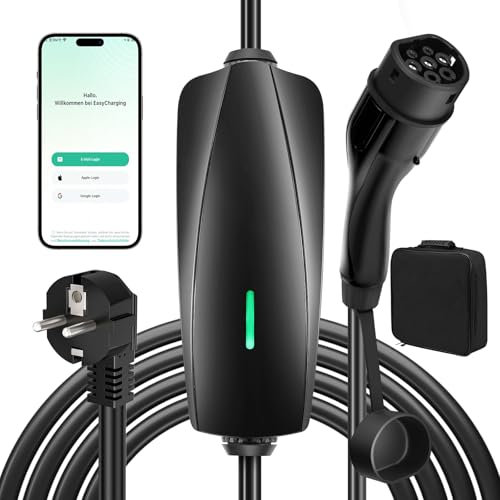 EVJUICION Ladekabel Elektroauto Typ 2 Schuko App-Kontrolle, 8 Meter E Auto ladekabel Typ 2 Schuko, [8-16A, 0-12H, 3.68kW, IP67], Tragbares EV Ladegerät mit Tragetasche für PHEV/EV (IEC 62196-2)