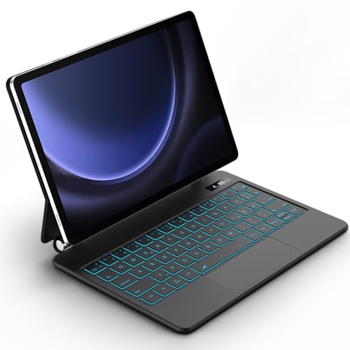 Bettdow für Samsung Galaxy Tab S10 Lite/Tab S10 FE/Tab S9 FE 10.9 und Tab S9 11 Tastatur Hülle, Schwebendes Magnetisches Design mit Trackpad & AI-Taste, QWERTZ-Layout Beleuchtete Tastatur, Schwarz
