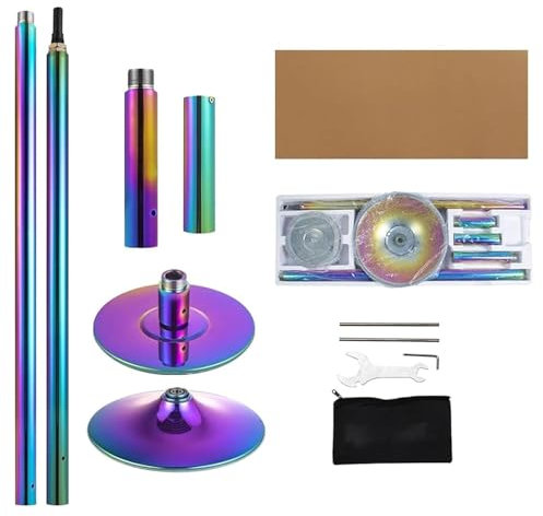 guoyjmm Pole Dance Pole de 45 mm, Barra de Baile Profesional Estática y Giratoria, Altura Ajustable de 2,35 m a 2,74 m, Portable, para Hogar Club, Fiesta, Principiantes,Colorful