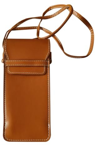 zaoalife Custodia per occhiali da sole in pelle PU, piccola borsa a tracolla per cellulare, custodia morbida per occhiali, borsa a tracolla per telefono e occhiali per uomini e donne, Marrone, taglia