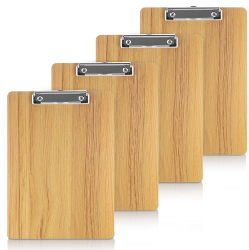 JIANTA Klemmbrett A4, Hartfaser Klemmbrett, 4 Stück stapelbare Schreibbrett mit Metallklammer, Zwischenablage für Studenten, Büro Schreibbrett aus Holzfaser Clipboard, Braun