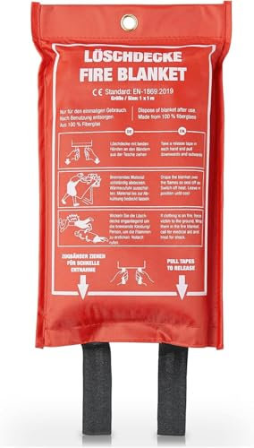 Sumedtec Manta Ignifuga (XL | 1 x 1 m) Incl. Bolsa Protectora + Gancho – Manta antincendios para extinguir Fuegos incipientes y Mayor Seguridad para hogar, para Oficina o almacen