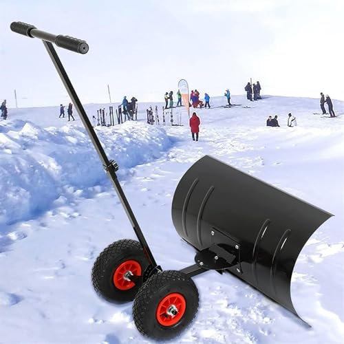 Snöplog snöborttagningsspade, snöskottare, snöborttagningsspade, kraftig rullande snöpusher för vintern, justerbar handtagshöjd och spadens ytriktning, för skottning/lera/sol