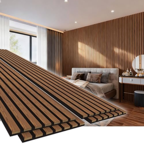 EVERECO 4 Pack 94.5 × 11 Wood Panels for Wall, Acoustic Soundproof Wall Slat Panels, 3D Fluted Panels for Home Office Interior Decor, Walnut