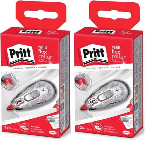 Pritt Staedtler Roller correcteur Pritt Refill Flex Midway avec pointe flexible, fonction push & pull, rechargeable, réécriture immédiate, longueur env. 12 m, largeur env. 4,2 mm (Lot de 2)
