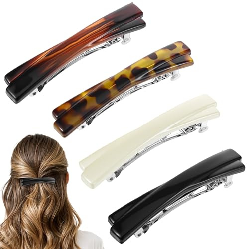 Tyqour 4 fermagli per capelli francesi da donna, piccoli fermagli per capelli francesi da 6,5 cm, automatici per capelli sottili, stile vintage, piccoli per donne e ragazze
