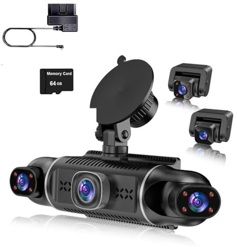 XRC TECH Caméra embarquée à 5 objectifs 360° pour voiture, caméra avant et arrière FHD 1080p, Wi-Fi intégré avec enregistreur vidéo GPS, câble OBD, moniteur de stationnement 24 h, vision nocturne