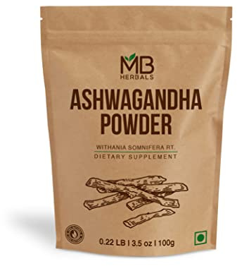 MB Herbals Pure Ashwagandha Powder 100 Gram (3.5 oz) | Lab Tested | Indian Ginseng | Withania somnifera Root Powder | No Preservatives